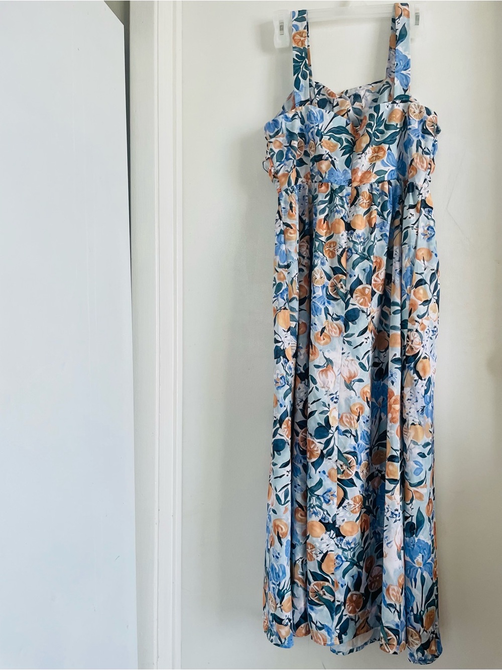 Floral Tie-Back Maxi Dress in Blue & Peach